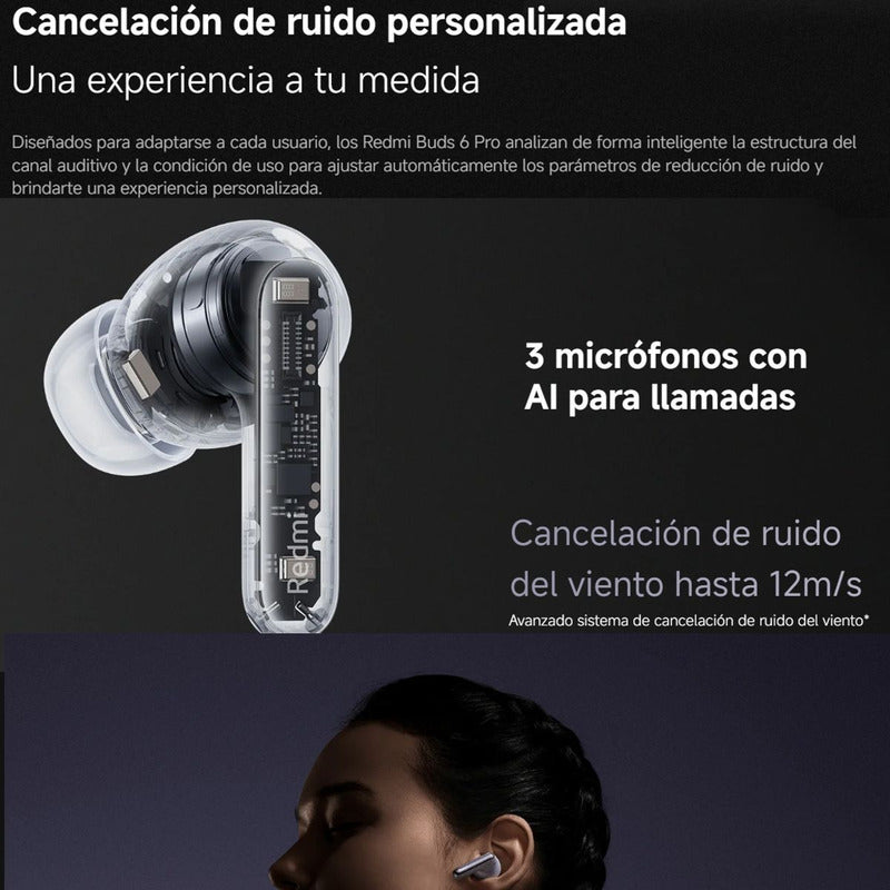 Xiaomi Redmi Buds 6 Pro, Auriculares Táctil, Anc, 3-mic, Wht