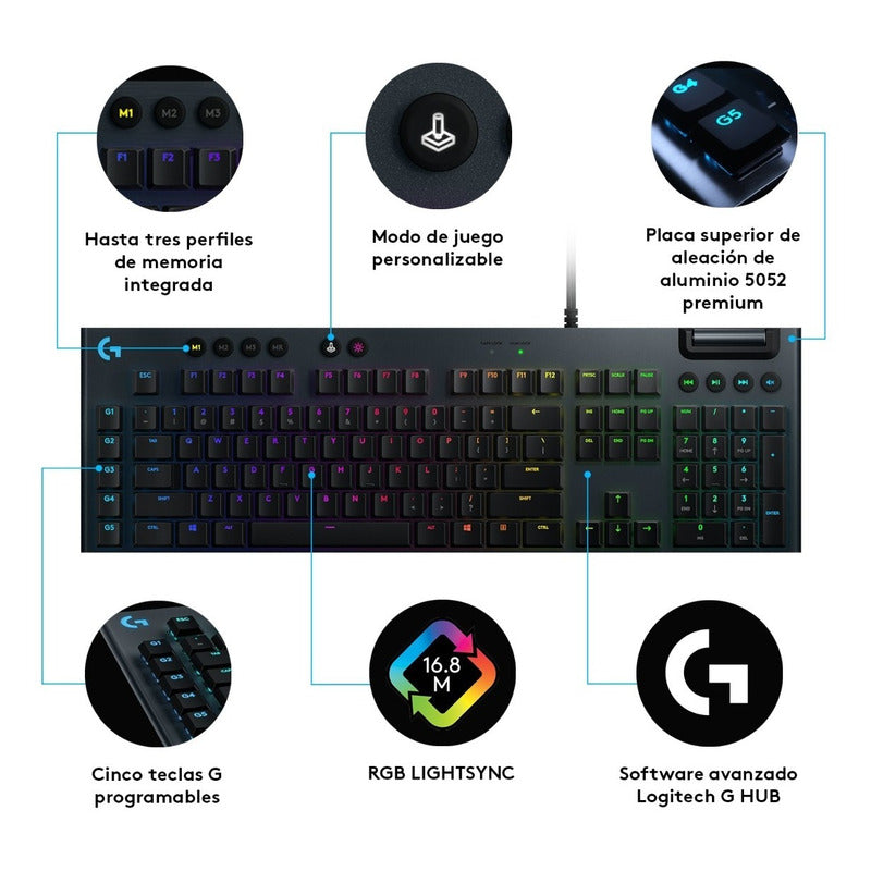 Teclado Gamer Mecánico Ultrafino Logitech G815 Lightsync Rgb