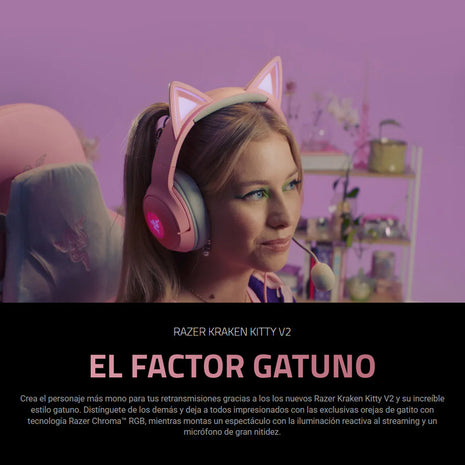 Diadema Gamer Inalámbrica Bt Razer Kraken Kitty V2, Rosa