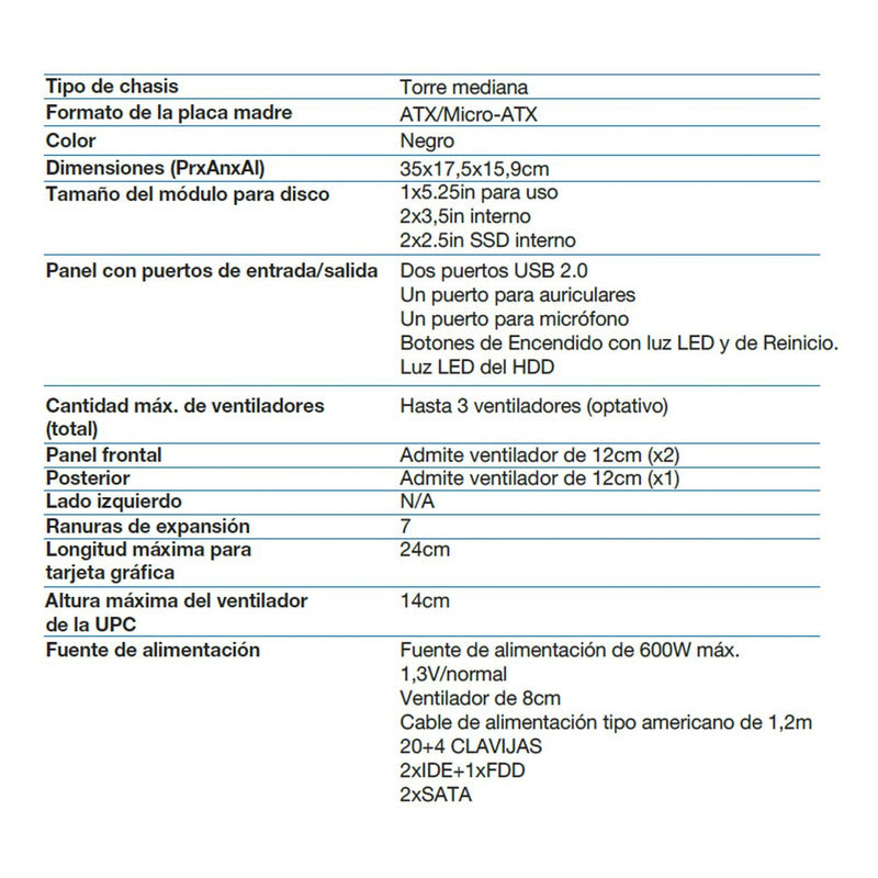 Gabinete Pc Chasis Atx + Fuente De Poder 600w, Xtech Xtq-200 Negro