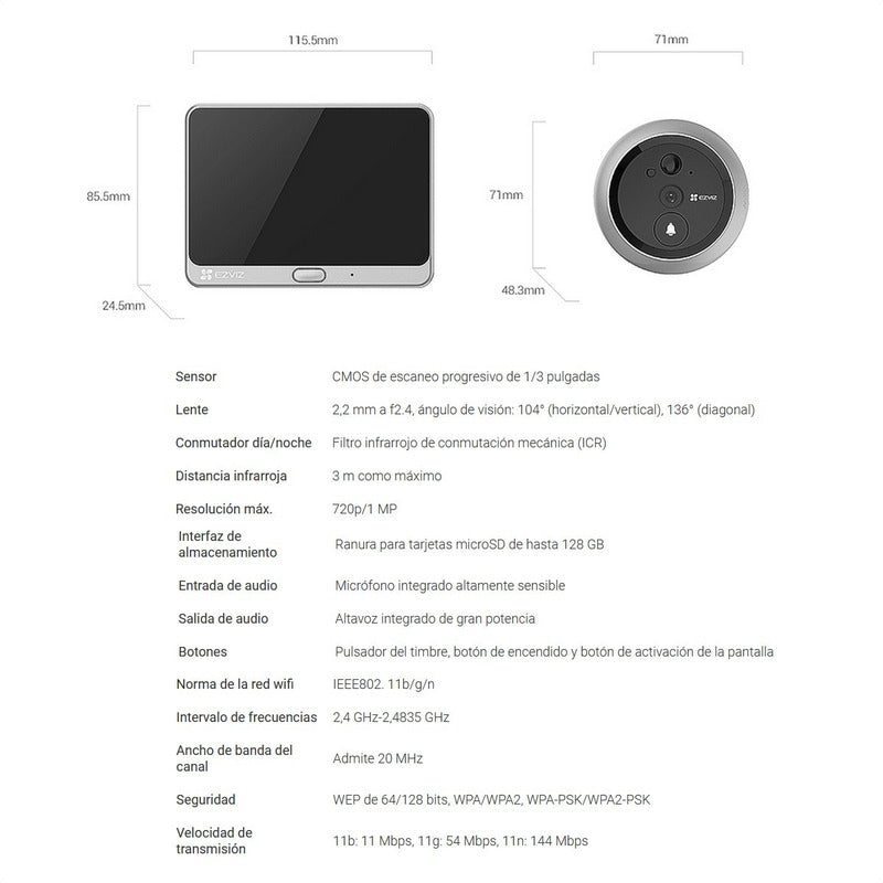 Videoportero Cámara Wifi Inteligente Alarma Audio Ezviz Dp1c