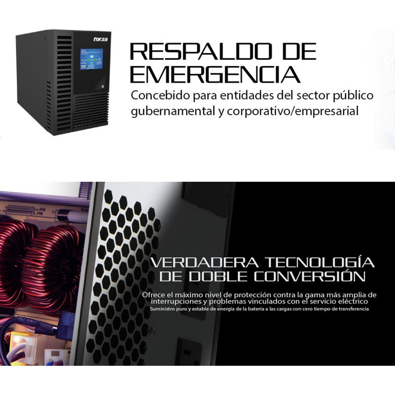 UPS Online 1KVA Forza EOS FDC-1000T, 1000VA/900W, 1pc±64min - Negro