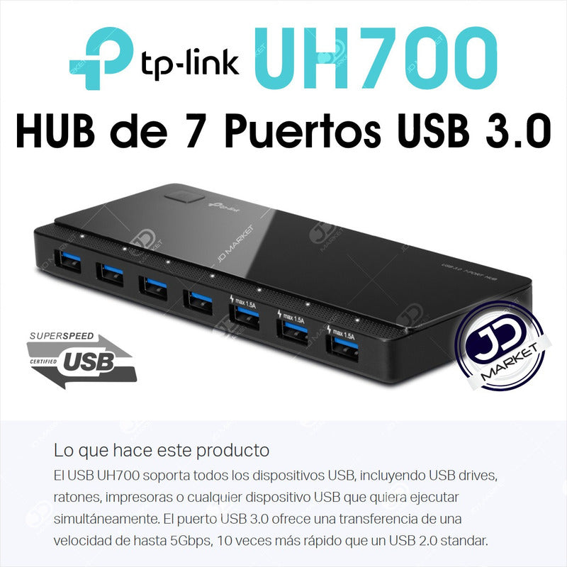 Hub De 7 Puertos Usb 3.0 / 3 De Carga 5v/1.5a, Tp-link Uh700