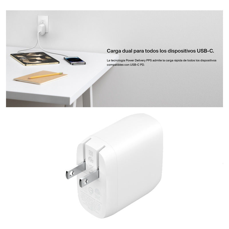 Cargador De Pared Usb-c Dual Pps 60w Belkin Boostcharge Pro Blanco