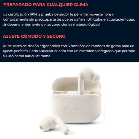 Motorola Moto Buds 065, Audífonos Táctil Y Manos Libres, Wht