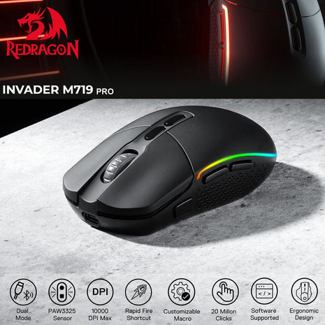 Mouse Gamer Inalámbrico Redragon M719rgb Invader Pro 10k Dpi