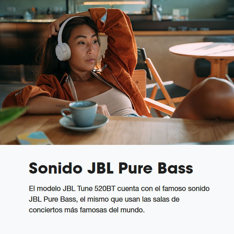 Auriculares Inalámbricos JBL Tune 520BT con Potente Sonido JBL Pure Bass y Bluetooth 5.3, Blanco