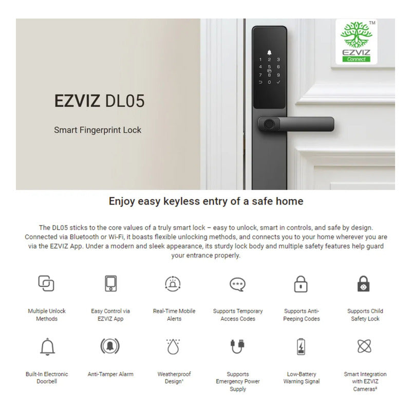 Cerradura Inteligente Ezviz Dl05 Con Huella Dactilar Tactil