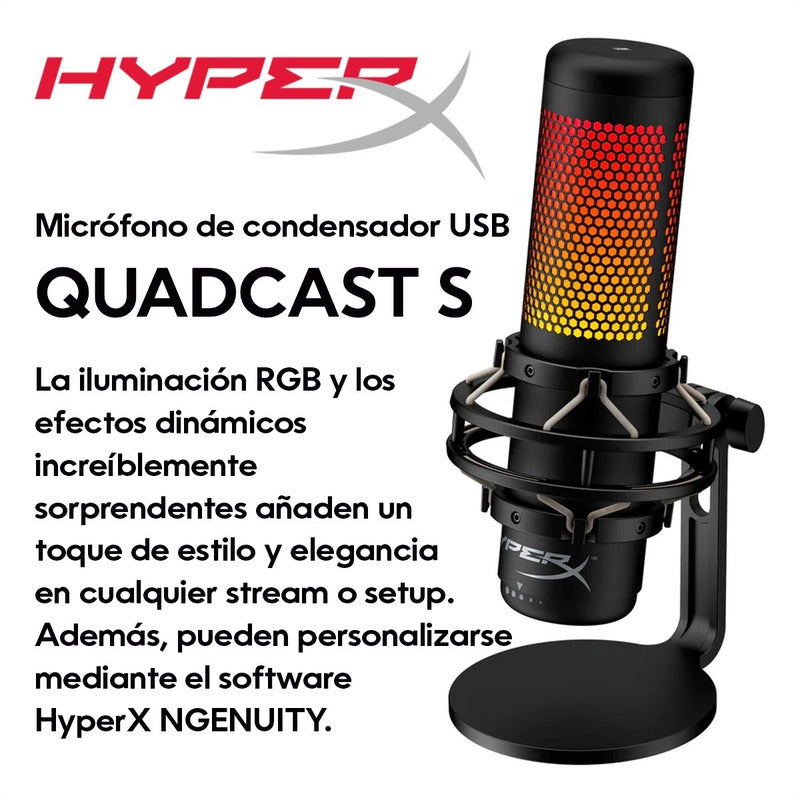 Hyperx Quadcast S, Micrófono Usb Multipatrón Gamer Streaming