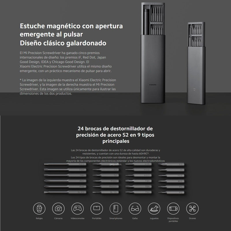 Xiaomi Kit Destornillador Eléctrico De Precisión + 24 Puntas de Acero, Batería Recargable y Estuche Magnético