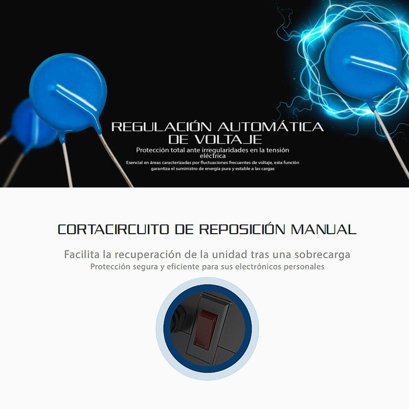 Regulador Voltaje Automático Forza 1000va/500w Con 4 Tomas Negro