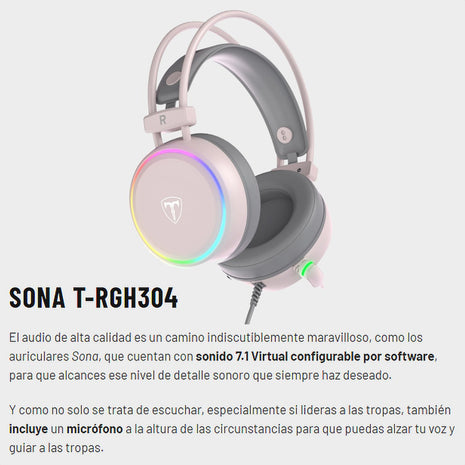 Diadema Gamer Usb T-dagger T-rgh304p Sona, Rgb / 7.1 Virtual - Rosado