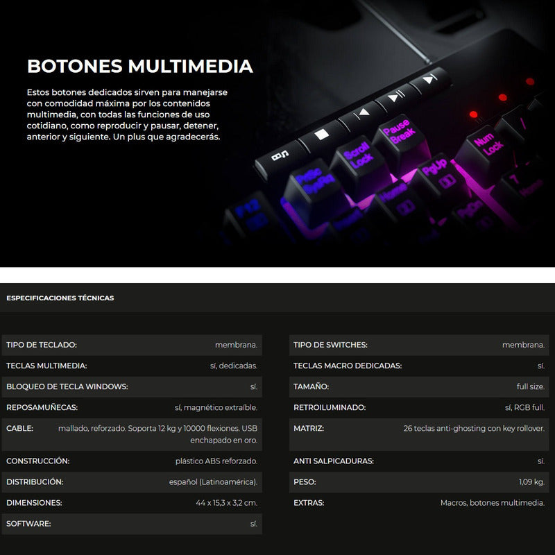 Teclado Gamer Redragon SHIVA K512RGB Iluminación RGB Full Size con Macros y Reposamuñecas