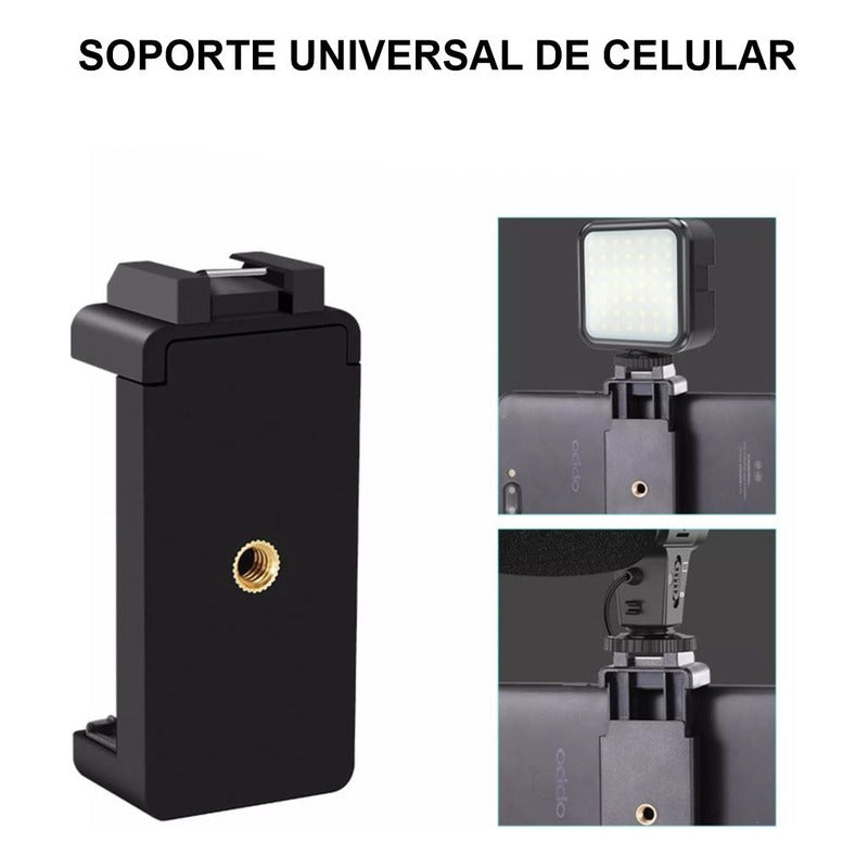 Estabilizador Celular Cámara + Luz Led + Micrófono + Control Negro