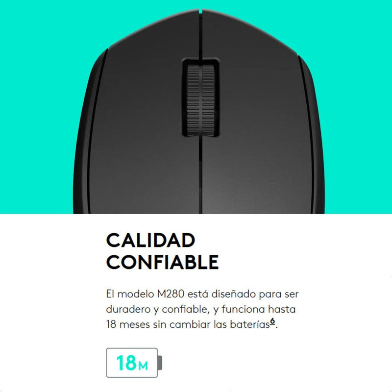 Mouse Inalámbrico Logitech M280, Diseño Confortable, Gris