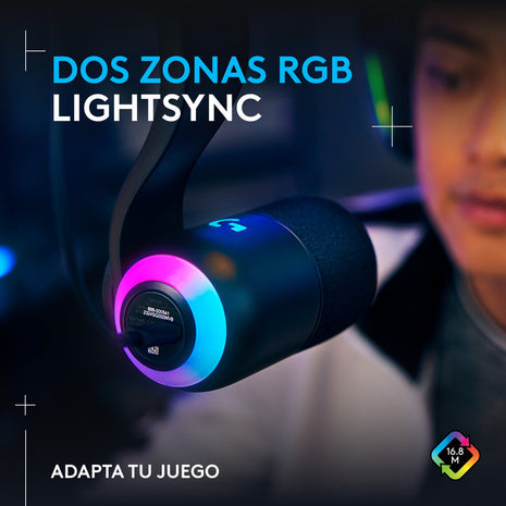 Micrófono Gamer USB Dinámico Premium Logitech G Yeti GX Supercardioide con RGB LIGHTSYNC - Negro