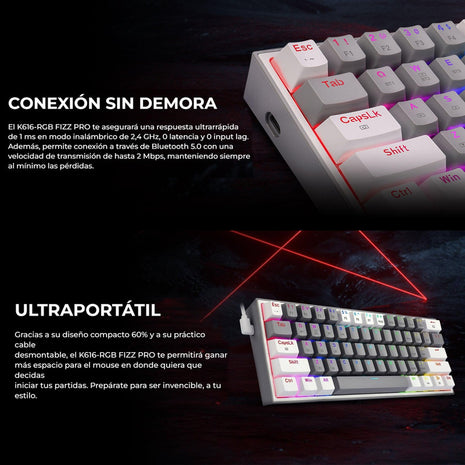Teclado Gamer Mecánico Wireless Redragon K616rgb-gw Fizz Pro