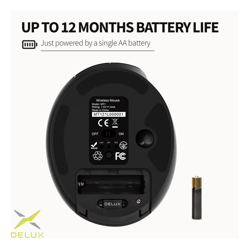 Mouse Ergo Trackball Delux Mt1 Db / Inalámbrico + Bluetooth Negro