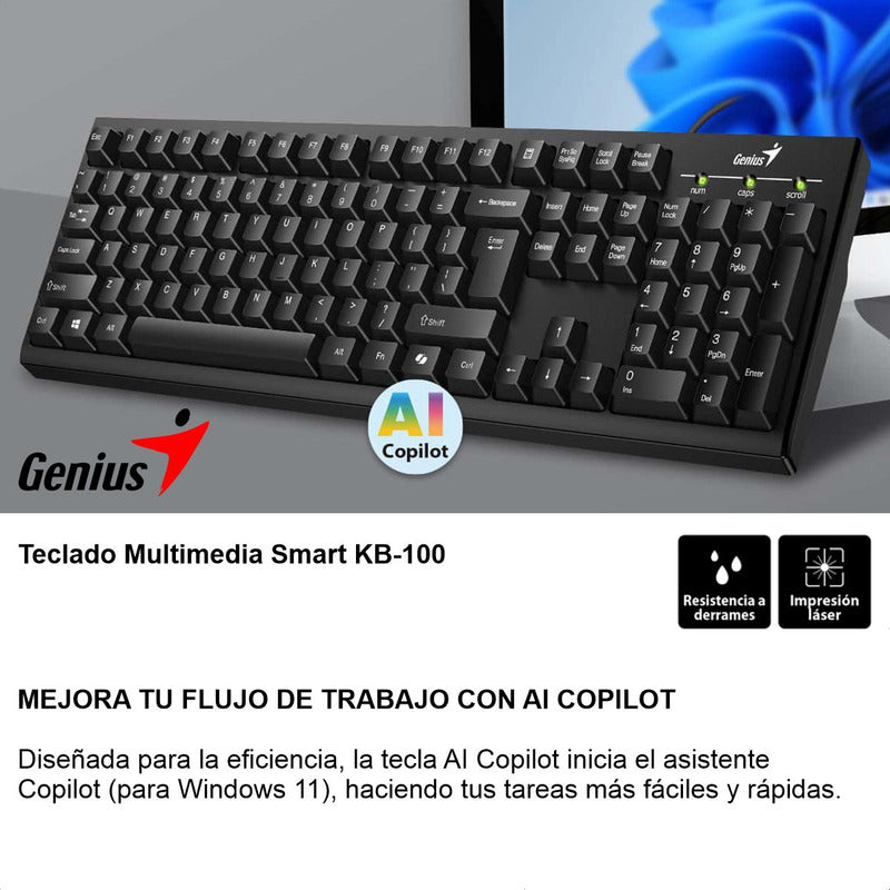 Teclado Usb Genius Smart Kb-100 Con Teclas 12 Multimedia Fn