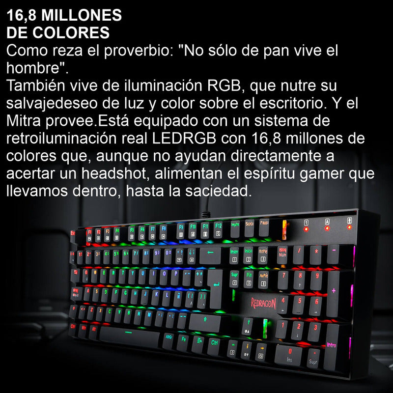 Teclado Gamer Mecánico Redragon K551 Mitra, Iluminación Rgb