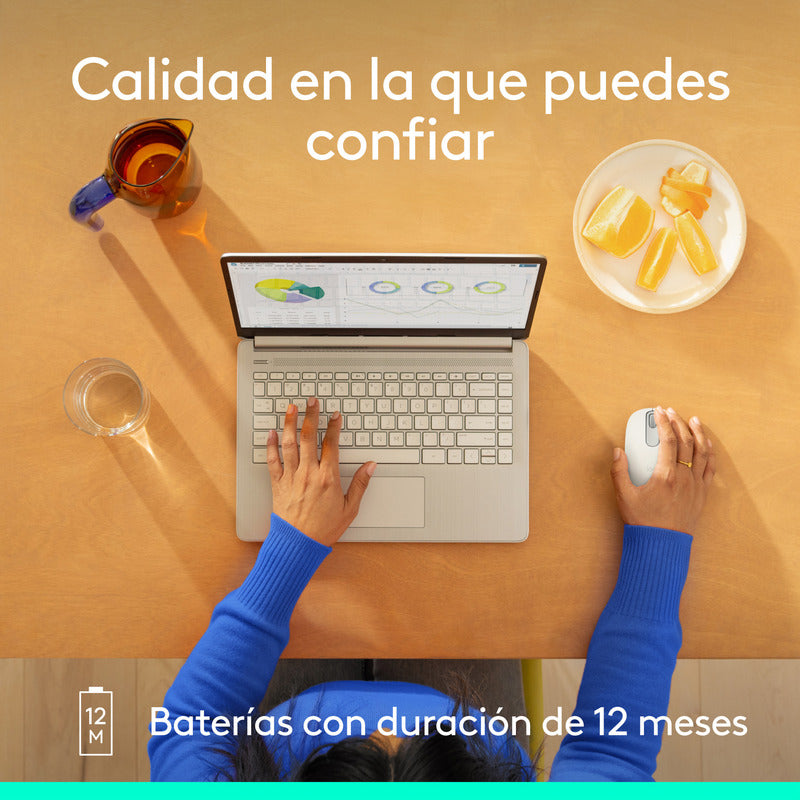 Mouse Inalámbrico Bluetooth Logitech M196 Diseño Ambidiestro Cómodo y Compacto - Blanco