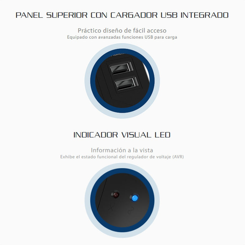 Regulador De Voltaje Forza 1000va/500w Con 4 Tomas + 2 Usb Negro