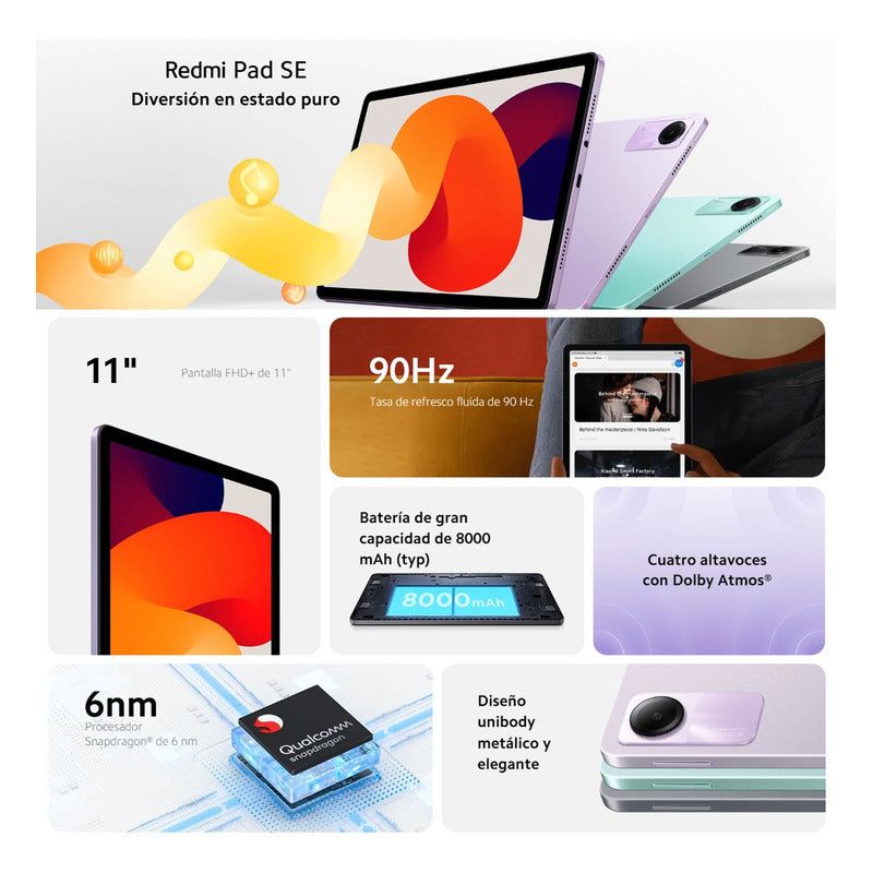 Xiaomi Redmi Pad Se, Tablet 11'' Fhd+, 128gb/4gb, 8mpx, Lvd