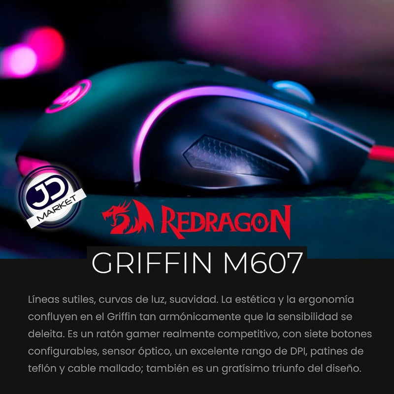 Mouse Gamer Redragon M607w Griffin, Rgb 7200dpi 8 Botones Bl
