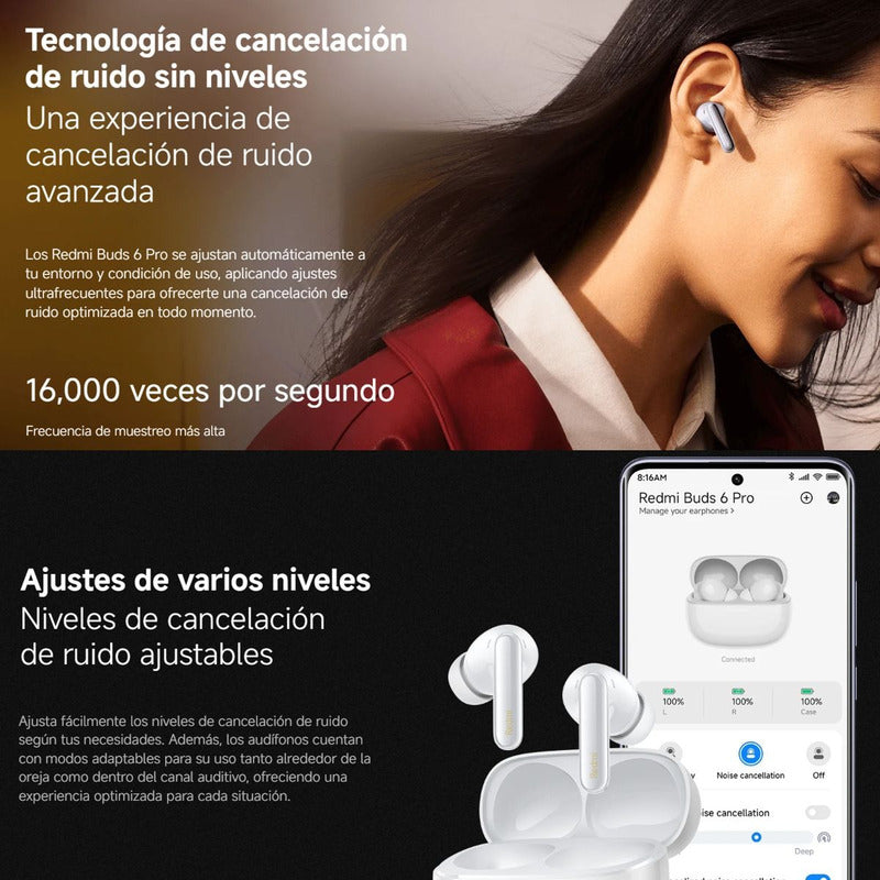 Xiaomi Redmi Buds 6 Pro, Auriculares Táctil, Anc, 3-mic, Wht
