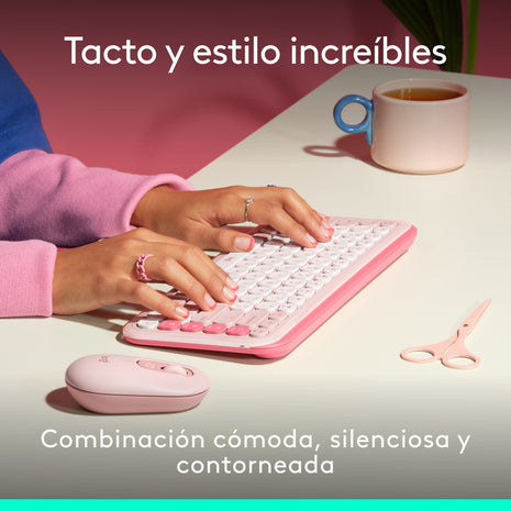 Combo Inalámbrico Logitech POP Icon Teclado y Mouse Bluetooth SilentTouch Multidispositivo - Rosado