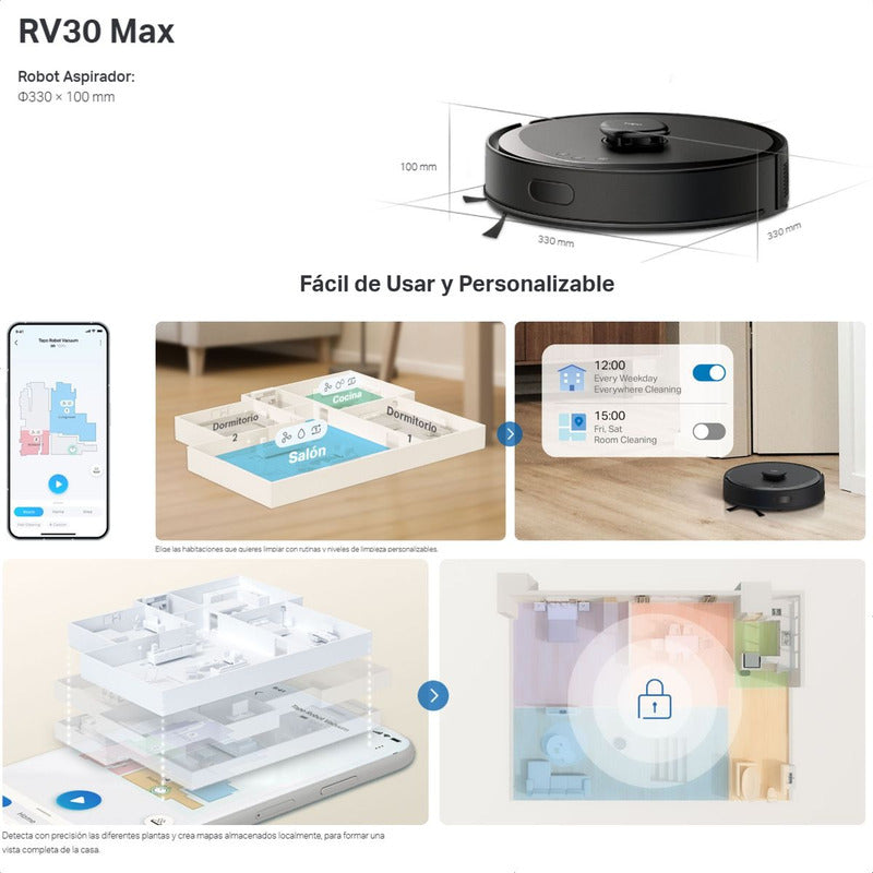 Aspiradora Robot Inteligente Tp-link Tapo Rv30 Max, 5300pa, Navegación LiDAR+IMU, Sin Base de Vaciado