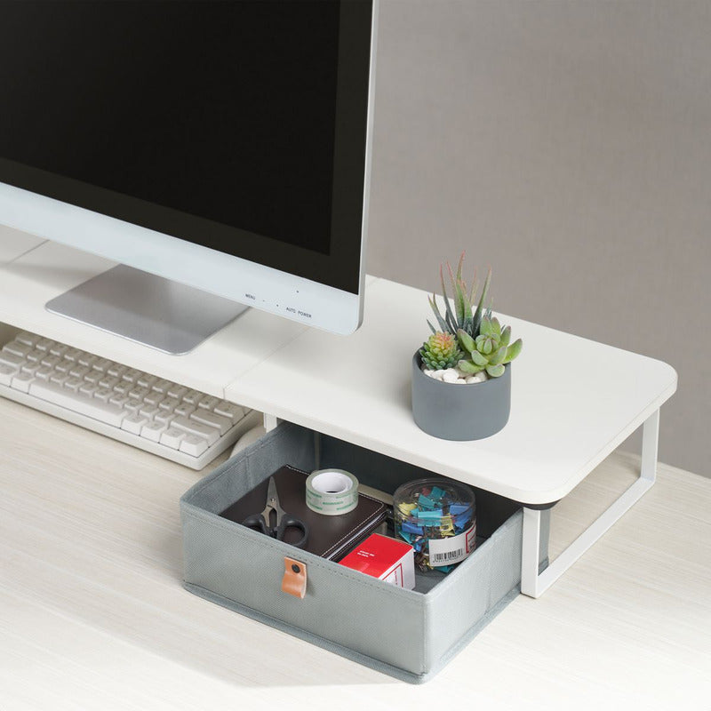 Base Eleva-monitor Madera Con 2 Cajones Techgo Tdb-1 Blanco