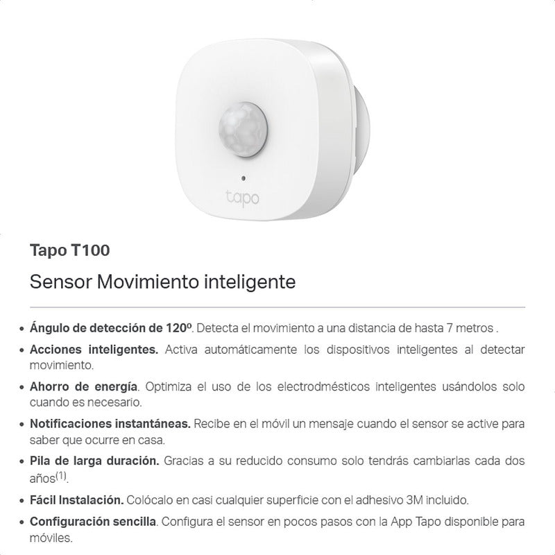 Sensor De Movimiento Inteligente, Tp-link Tapo T100, Blanco