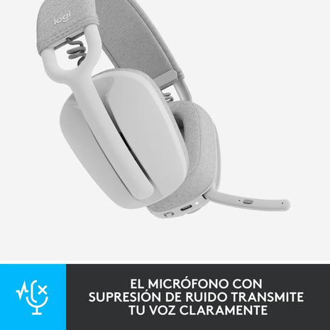 Audífonos Diadema Profesional Bluetooth Logitech Zone Vibe 100 Mic Flip-to-Mute 185g Pila 20h - Blanco