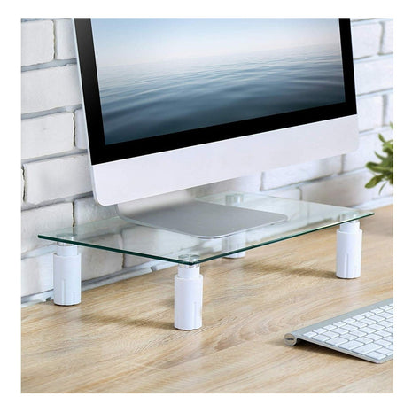 Soporte Elevador Monitor Vidrio Templado Techgo Bma-11 Base Ajustable Ergonomica Mesa Pc Laptop 2 Niveles