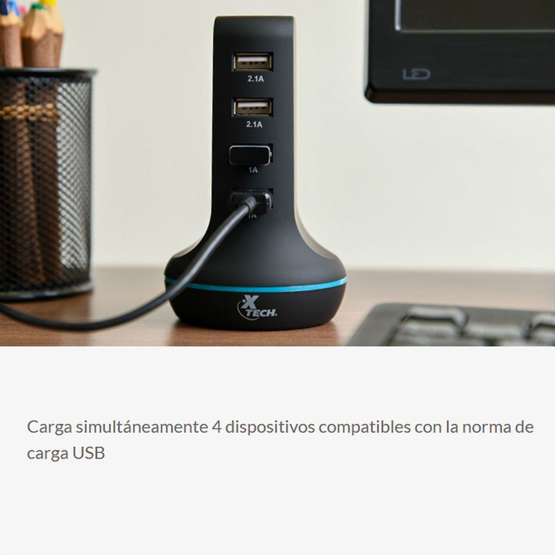 Estación De Carga Usb 3.0 De 4 Puertos 30w, Xtech Xta-195
