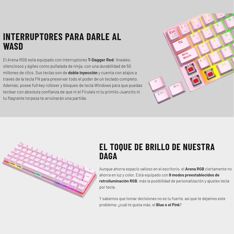 Combo Tdagger Teclado Arena Pnk + Mouse Tgm301 + Pad Mouse L