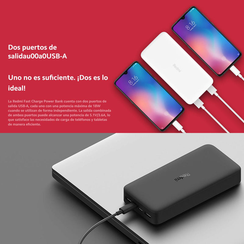 Xiaomi Redmi Power Bank 20000mah Carga Rápida 18w / Original Negro