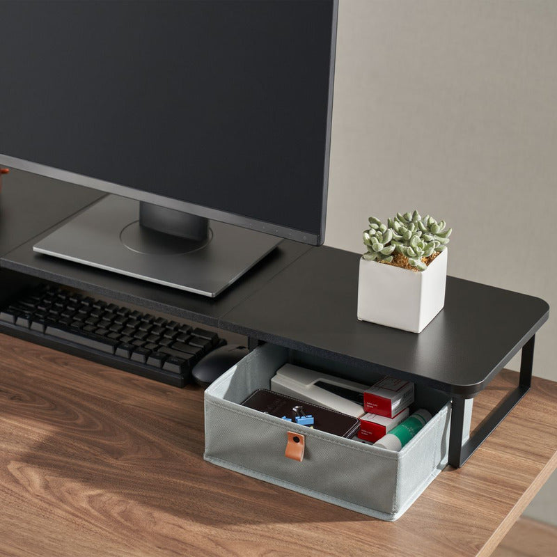 Base Eleva-monitor Madera Con 2 Cajones Techgo Tdb-1 Negro