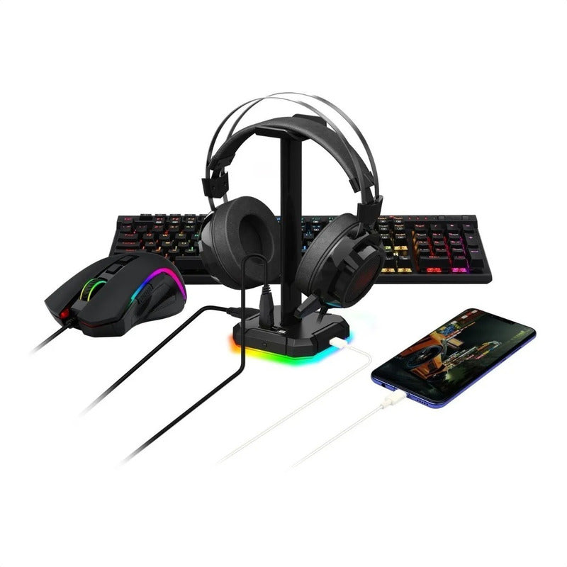 Hub 4 Usb + Base Auriculares Rgb Redragon Ha300 Scepter Pro