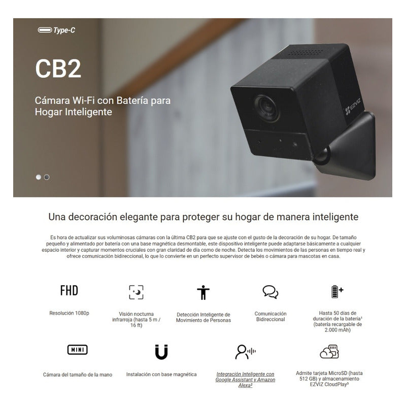 Cámara Wi-fi Con Batería Para Hogar Inteligente Ezviz Cb2
