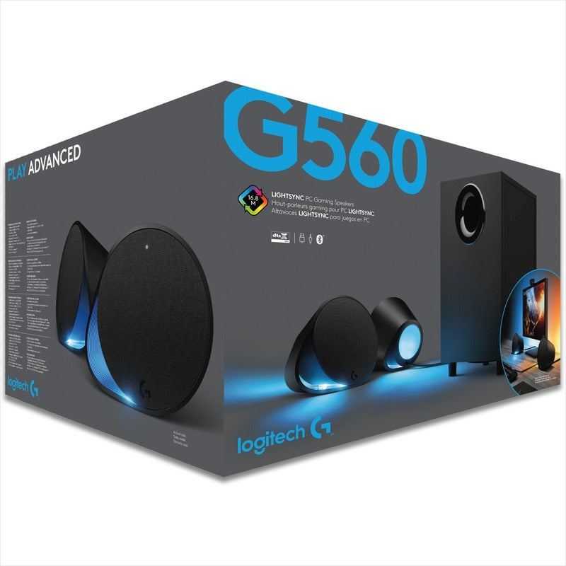 Parlantes Gamer Logitech G560 RGB LIGHTSYNC USB 240W/120W RMS DTS:X Ultra Sonido Envolvente 2.1 Bluetooth