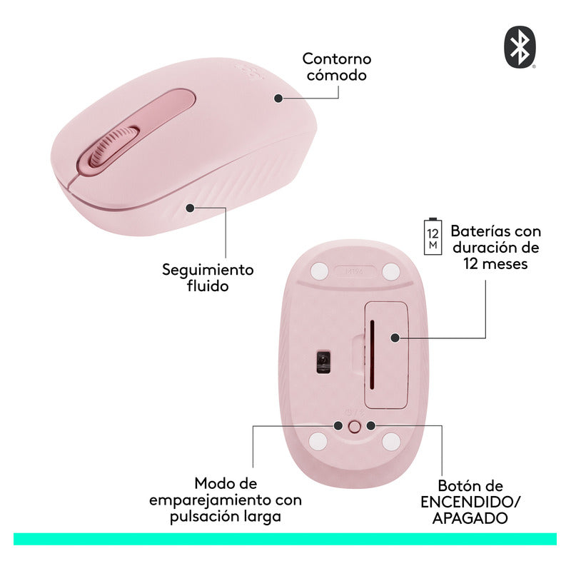 Mouse Bluetooth Inalámbrico Logitech M196, Rosado
