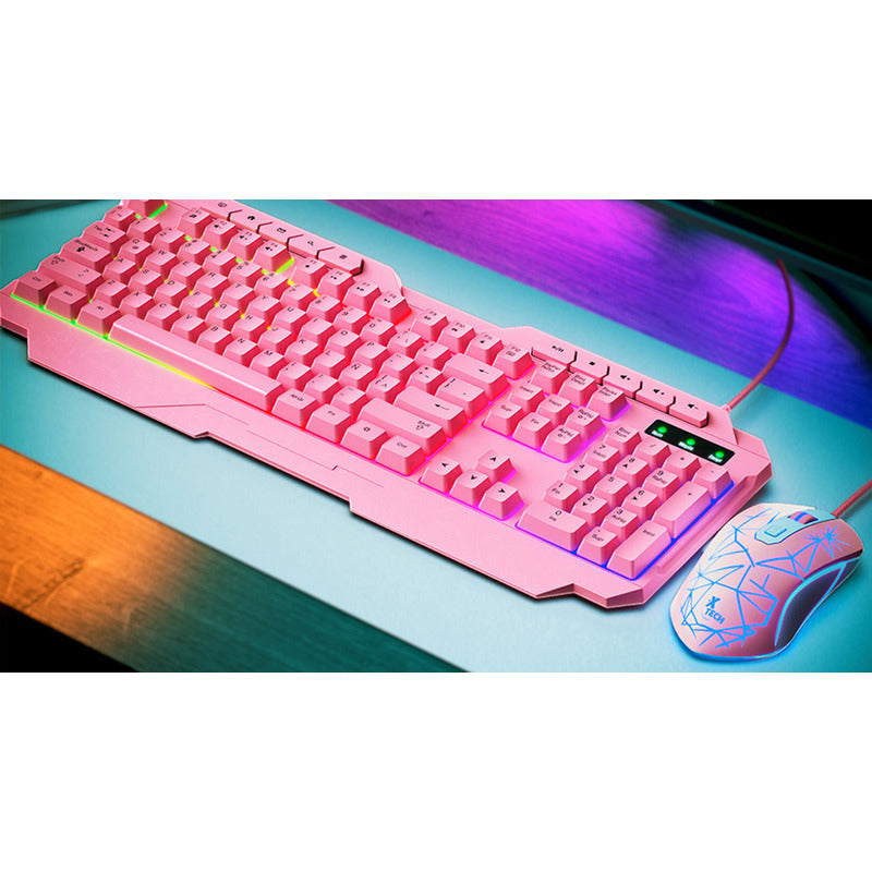Kit De Teclado Y Mouse C/cable Gamer Usb X Tech Rosa Xtk540s