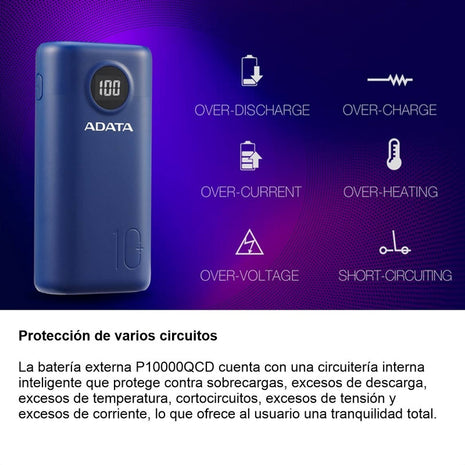 Power Bank 10000mah Multi Carga Rápida Usb-c Adata P10000qcd Negro