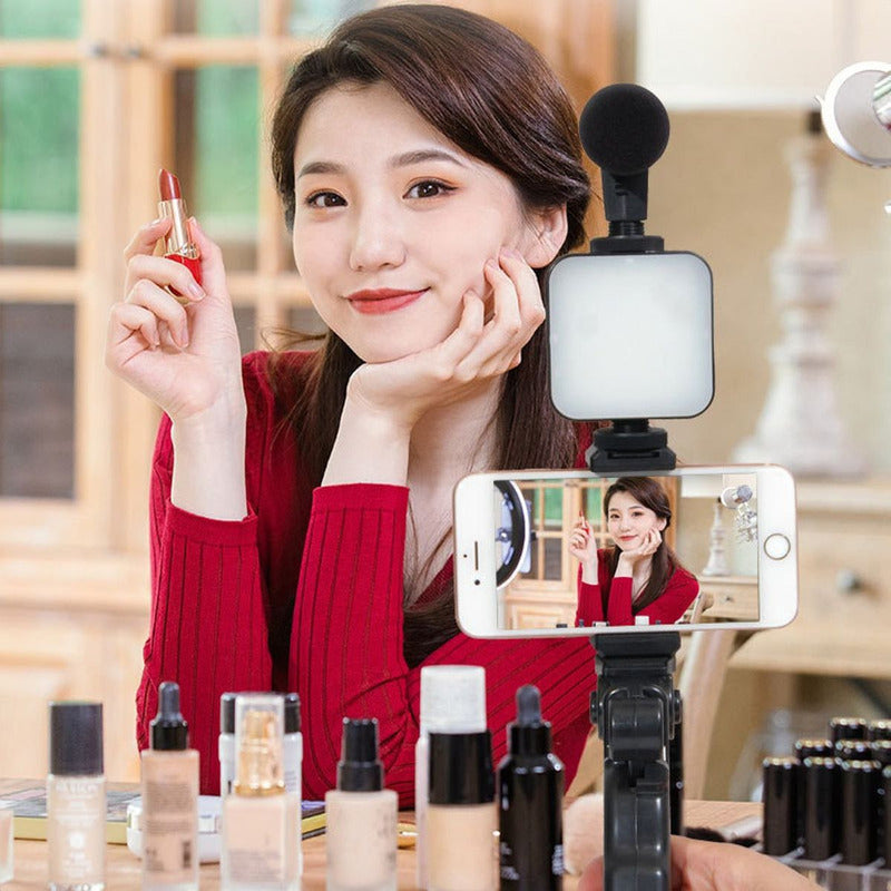 Estabilizador Celular Cámara + Luz Led + Micrófono + Control Negro