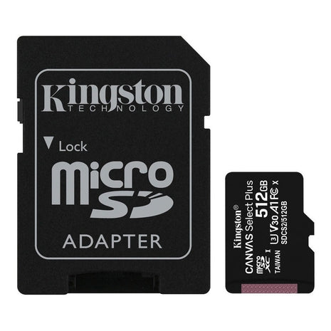 Memoria Micro SD Kingston 512GB Canvas Select Plus A1 C10 U3 V30 100MB/s con Adaptador SD - Original