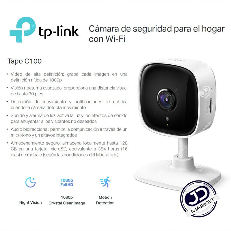 Cámara Seguridad Ip Wifi Tp-link Tapo C100 + Micro Sd 128gb