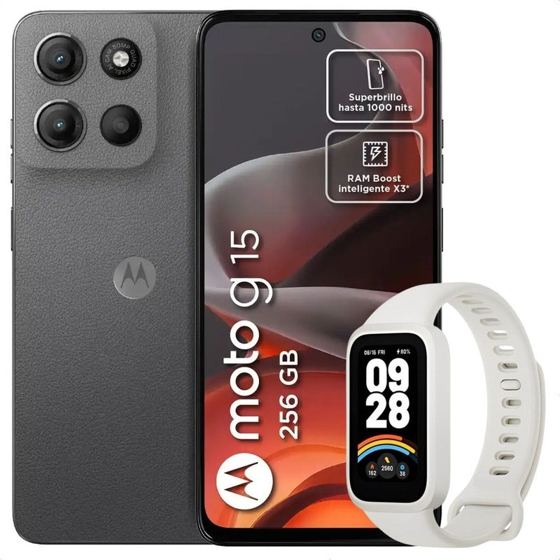 Celular Motorola Moto G15 256gb/4gb Gris + Mi Band 9 Active