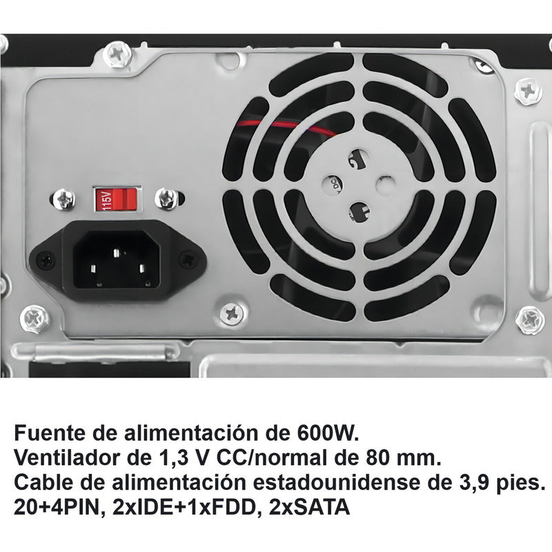 Gabinete Xtech Xtq-214 Mind Tower Atx 600 Watt Con Fuente